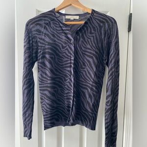 Loft Purple & Black Zebra Cardigan Sweater Size S